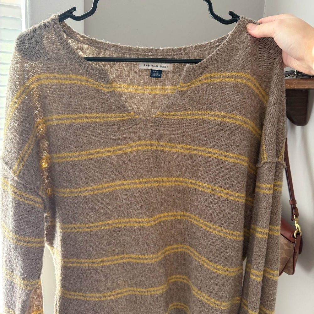American Eagle Outfitters V-Neck Sweater - Brown and Yellow